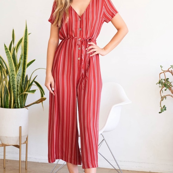 NWOT Red Striped Comfy Jumpsuit - Picture 3 of 6